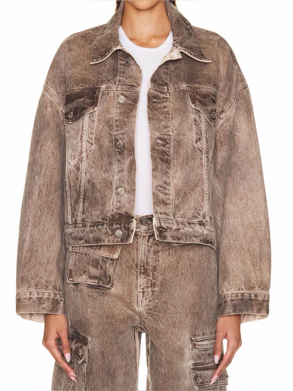 NWT Revolve GRLFRND Christi Denim Jacket in Rolling Loud Washed Brown XS
